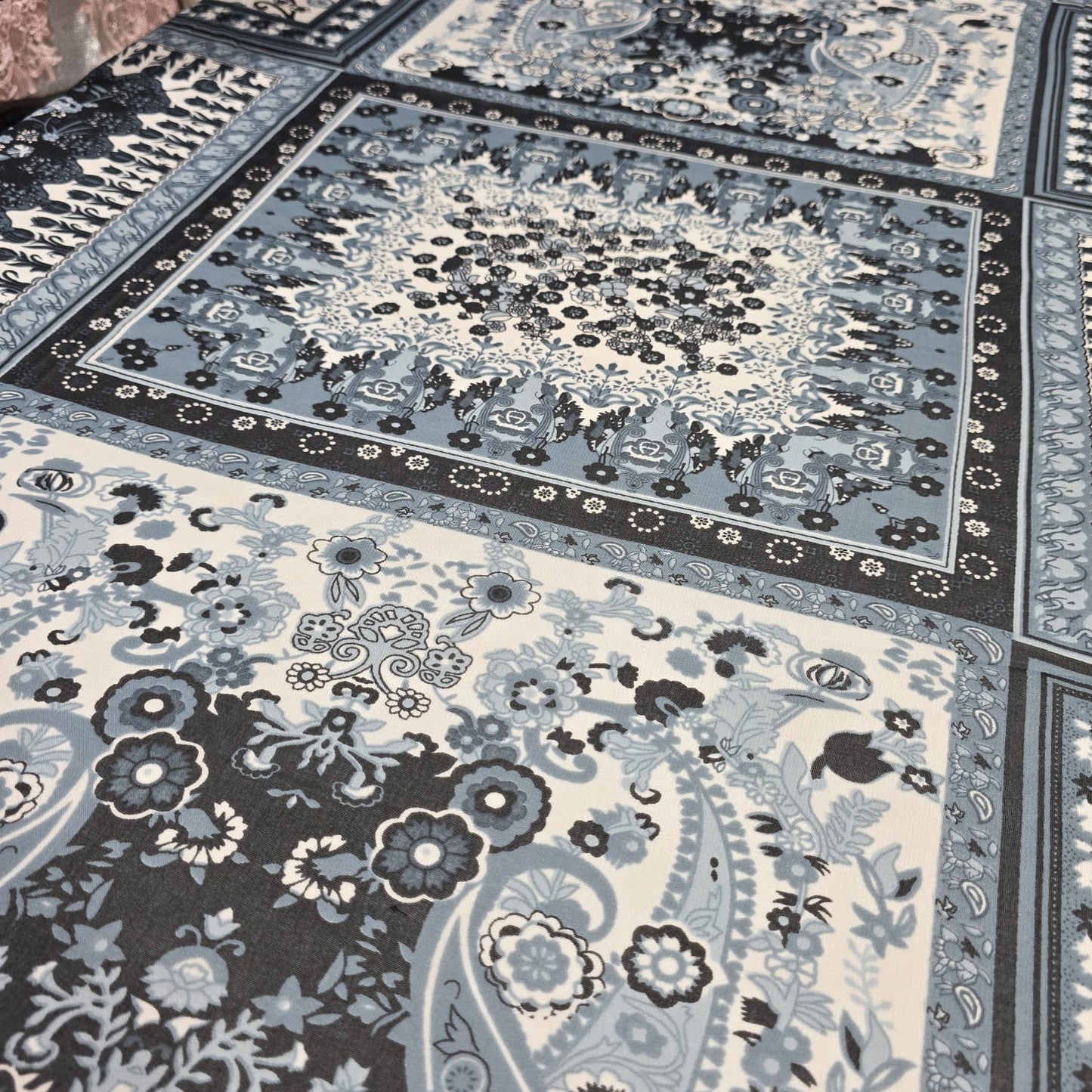 Vintage Floral Chiffon Fabric – Blue/Grey | 44" Wide | Sold by the Metre