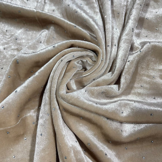 Beige Soft Stud Velour Velvet Fabric Stretch Dress Craft Material 58" Wide By The Meter