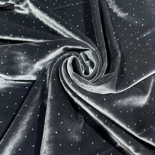 Charcoal Soft Stud Velour Velvet Fabric Stretch Dress Craft Material 58" Wide By The Meter