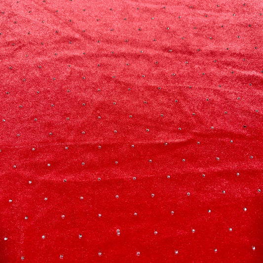 Red Soft Stud Velour Velvet Fabric Stretch Dress Craft Material 58" Wide By The Meter