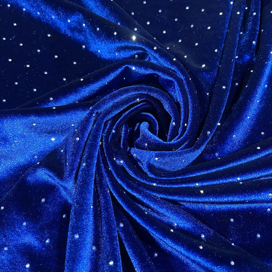 Royal Blue Soft Stud Velour Velvet Fabric Stretch Dress Craft Material 58" Wide By The Meter