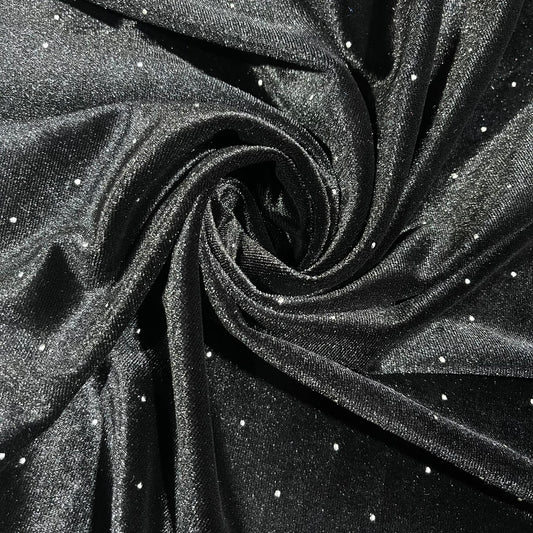 Black Soft Stud Velour Velvet Fabric Stretch Dress Craft Material 58" Wide By The Meter