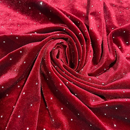 Maroon Soft Stud Velour Velvet Fabric Stretch Dress Craft Material 58" Wide By The Meter