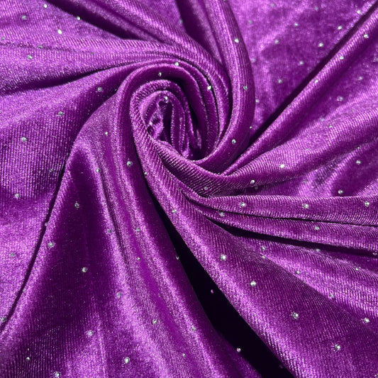 Purple Soft Stud Velour Velvet Fabric Stretch Dress Craft Material 58" Wide By The Meter