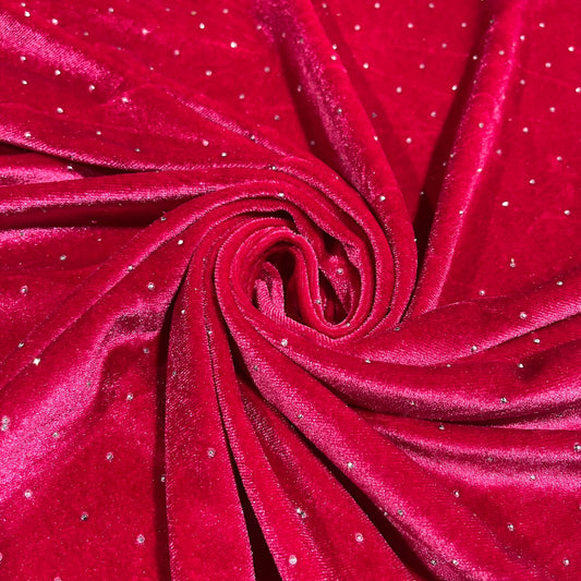 Hot Pink Soft Stud Velour Velvet Fabric Stretch Dress Craft Material 58" Wide By The Meter