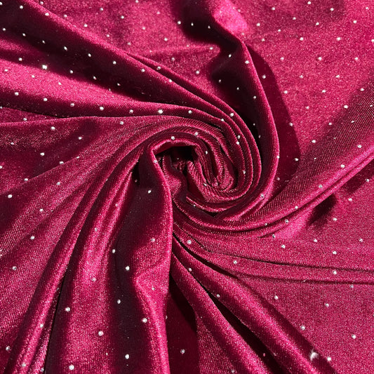 Burgundy Soft Stud Velour Velvet Fabric Stretch Dress Craft Material 58" Wide By The Meter
