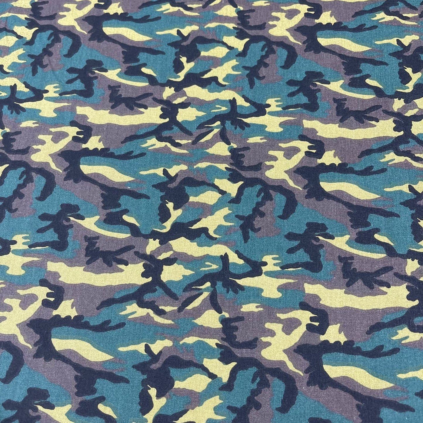 Teal Camo 100% Cotton Poplin Army Camouflage Print Dress Craft Fabric 58" Wide By The Meter