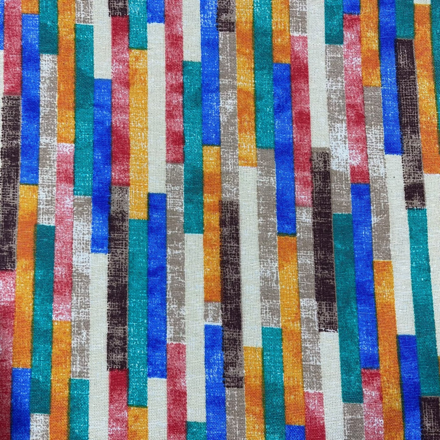 Bright Multi Broken Stripe Blocks Cotton Rich Half Panama 55" Wide Dress Craft Fabric By The Meter