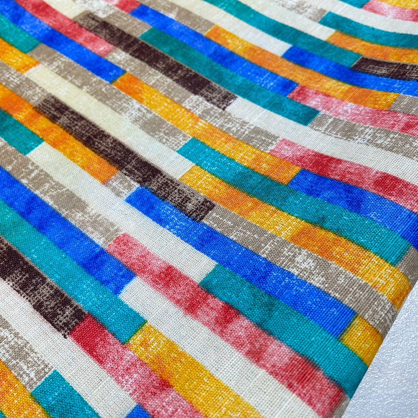 Bright Multi Broken Stripe Blocks Cotton Rich Half Panama 55" Wide Dress Craft Fabric By The Meter