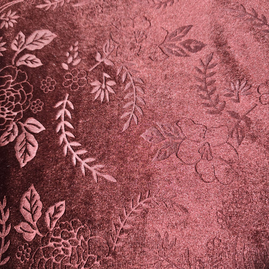 Blood Red Stretch Velvet Fabric 58" Wide – Embossed Floral & Plain Matching Velvet Mix & Match By The Metre