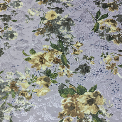 Lilac Floral Velvet Devore & Plain Wool Peach Skin Fabric 58" Wide – Mix & Match By The Metre