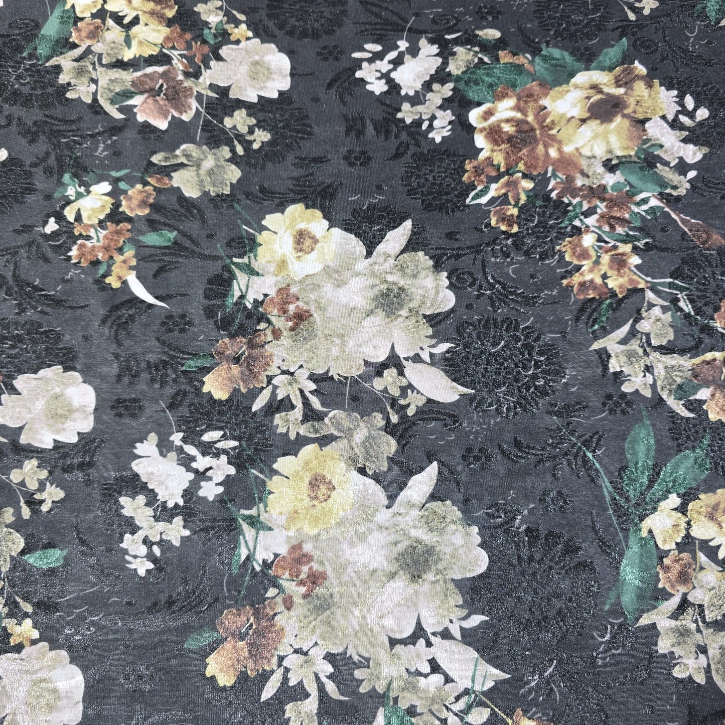 Black Floral Velvet Devore & Plain Wool Peach Skin Fabric 58" Wide – Mix & Match By The Metre