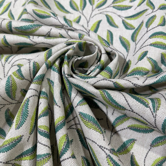 Meadow Leaves Cotton Rich Linen Look Printed Panama Craft & Home Décor Fabric 55" Wide By The Meter