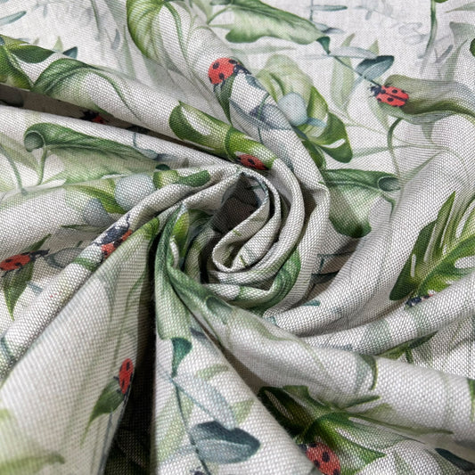 Ladybug Garden Cotton Rich Linen Look Printed Panama Craft & Home Décor Fabric 55" Wide By The Meter