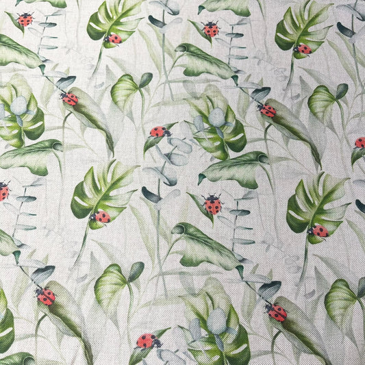 Ladybug Garden Cotton Rich Linen Look Printed Panama Craft & Home Décor Fabric 55" Wide By The Meter
