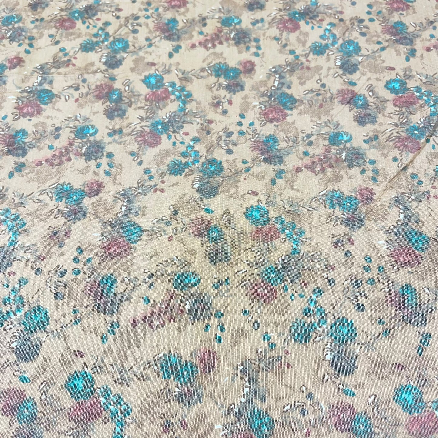 Aqua Vintage Bloom 100% Cotton Floral Lawn Fabric 58" Wide Dressmaking Craft Draping Per Meter