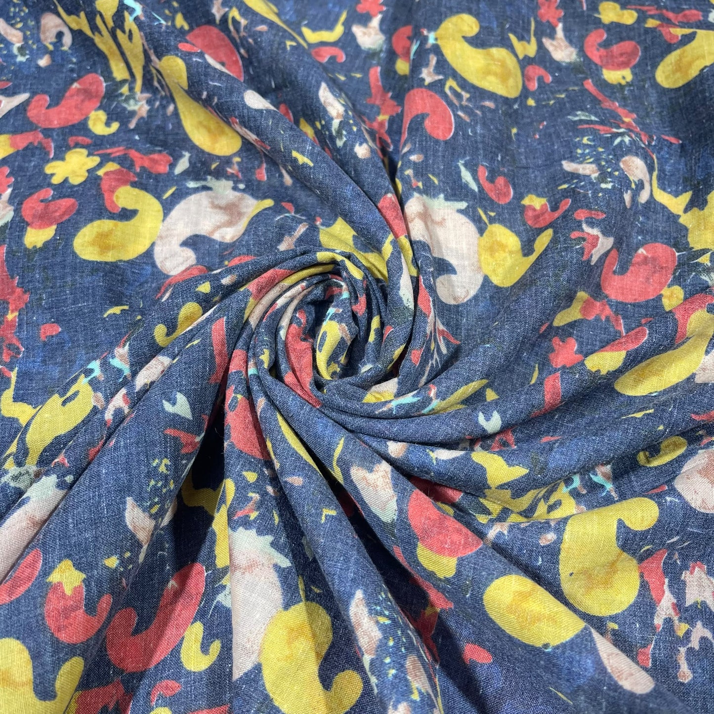 Navy Paisley 100% Cotton Floral Lawn Fabric 58" Wide Dressmaking Craft Draping Per Meter