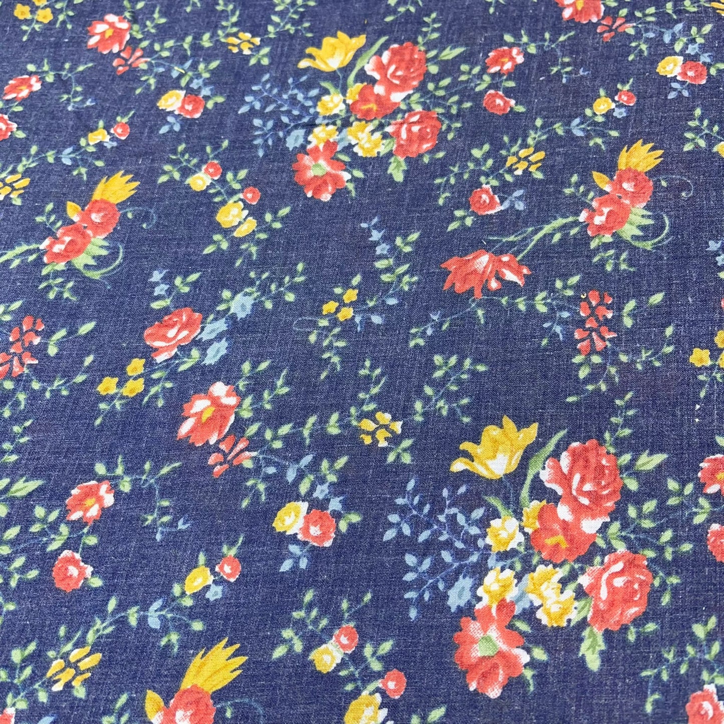 Navy Rose Garden 100% Cotton Floral Lawn Fabric 58" Wide Dressmaking Craft Draping Per Meter