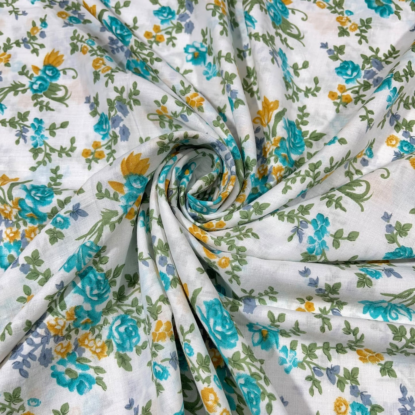 Aqua Garden 100% Cotton Floral Lawn Fabric 58" Wide Dressmaking Craft Draping Per Meter