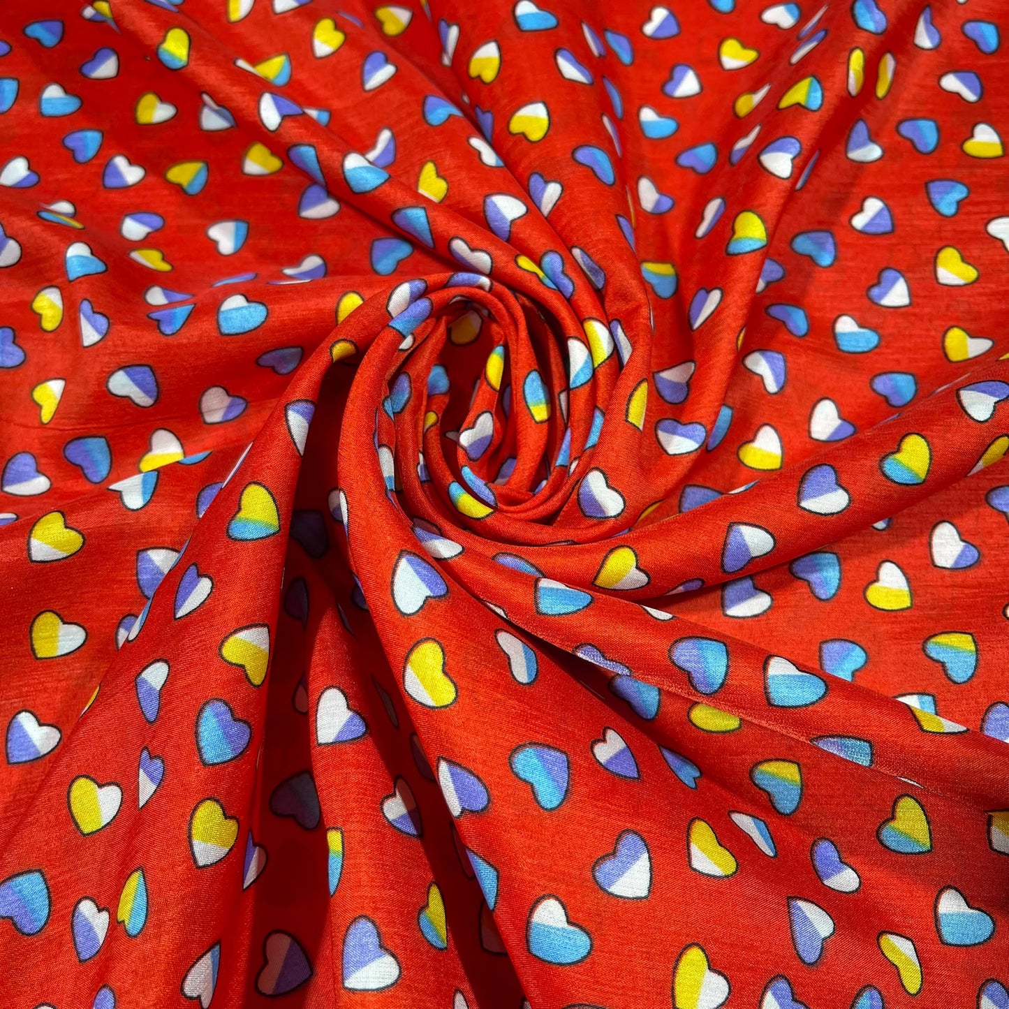 Multicolour Love Hearts Print Crepe Fabric 58" Wide Dressmaking Draping Craft Material Per Meter