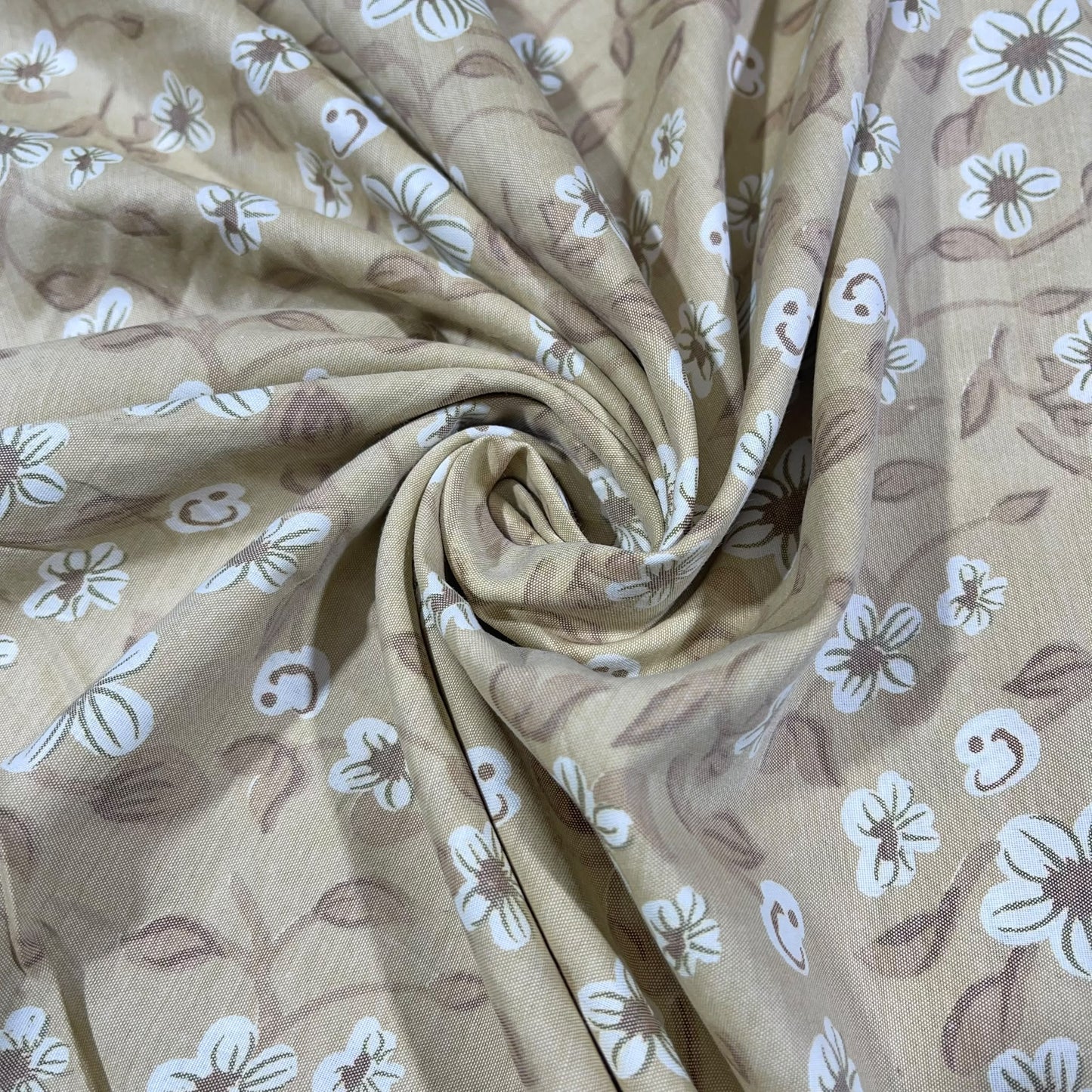 Taupe Blossom 100% Cotton Floral Lawn Fabric 58" Wide Dressmaking Craft Draping Per Meter