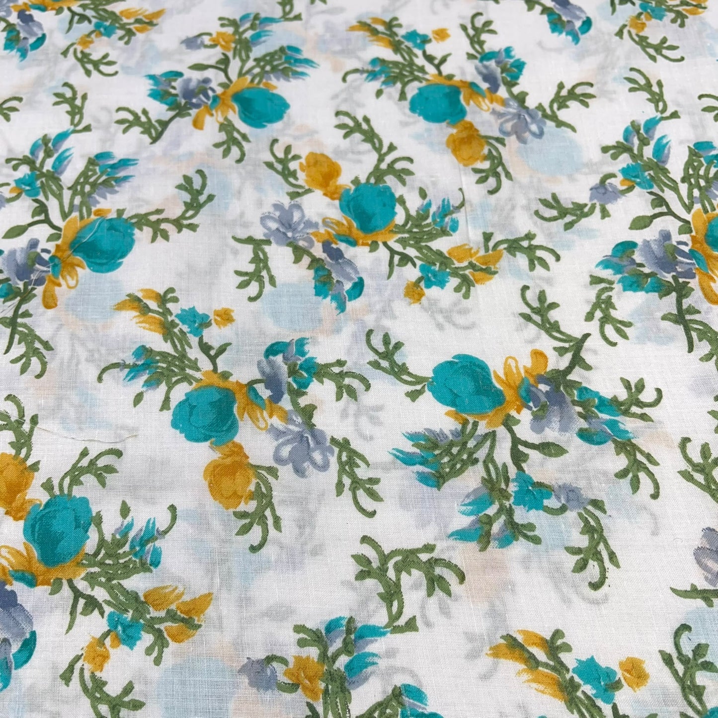 Turquoise Blossom 100% Cotton Floral Lawn Fabric 58" Wide Dressmaking Craft Draping Per Meter