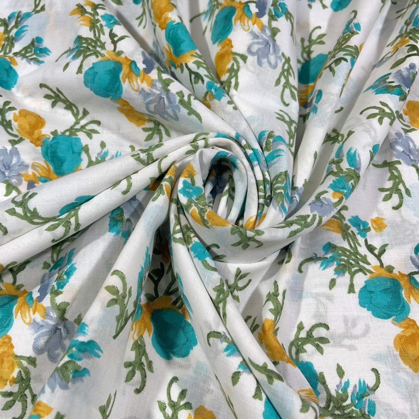 Turquoise Blossom 100% Cotton Floral Lawn Fabric 58" Wide Dressmaking Craft Draping Per Meter