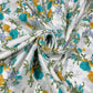 Turquoise Blossom 100% Cotton Floral Lawn Fabric 58" Wide Dressmaking Craft Draping Per Meter