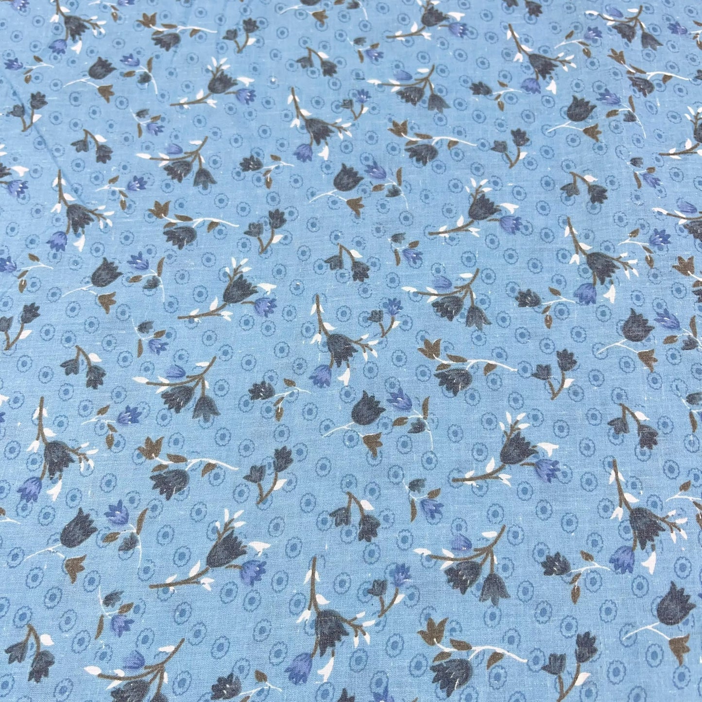 Blue Meadow 100% Cotton Floral Lawn Fabric 58" Wide Dressmaking Craft Draping Per Meter