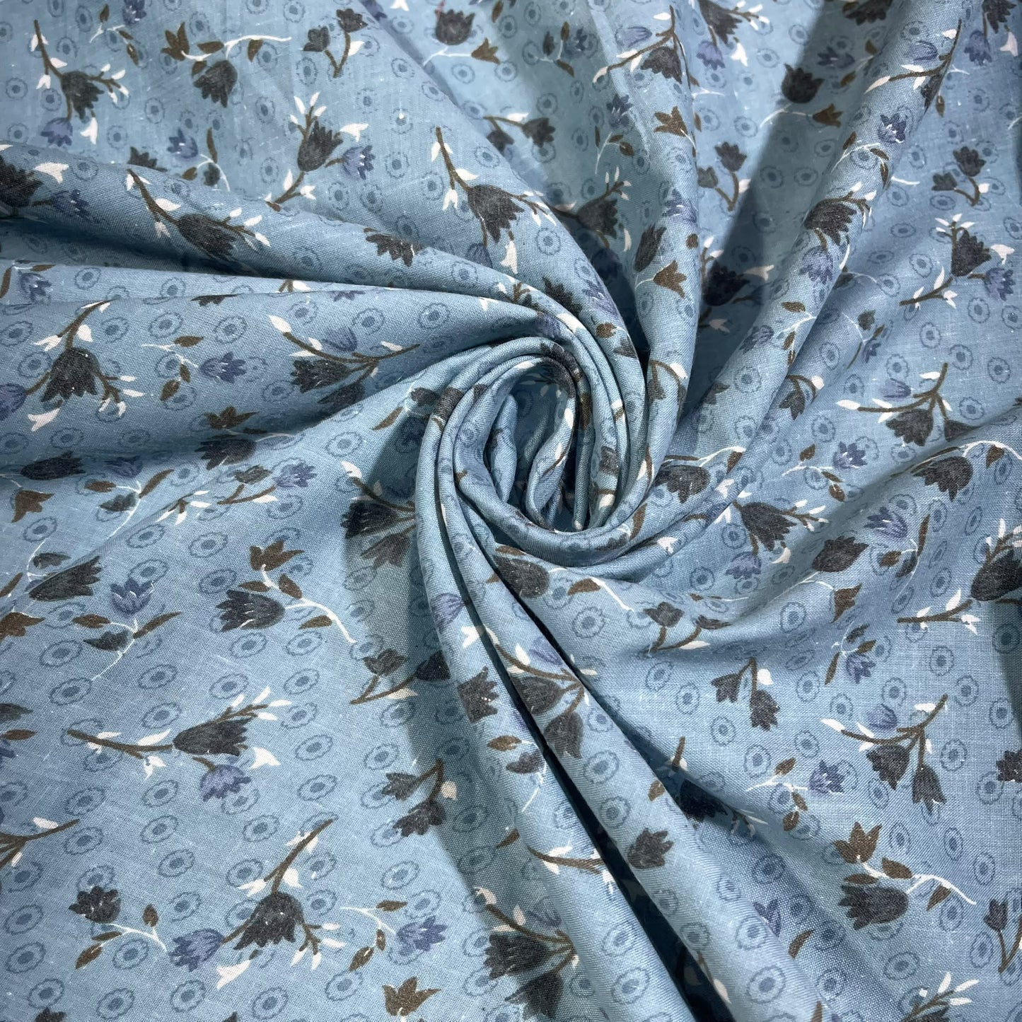 Blue Meadow 100% Cotton Floral Lawn Fabric 58" Wide Dressmaking Craft Draping Per Meter