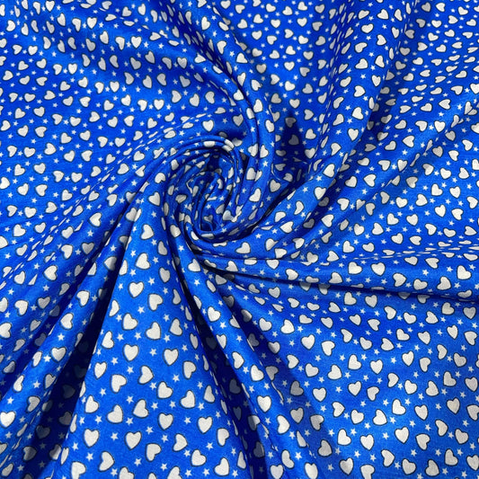 Ditsy Starry Hearts Print Crepe Fabric 58" Wide Dressmaking Draping Craft Material Per Meter