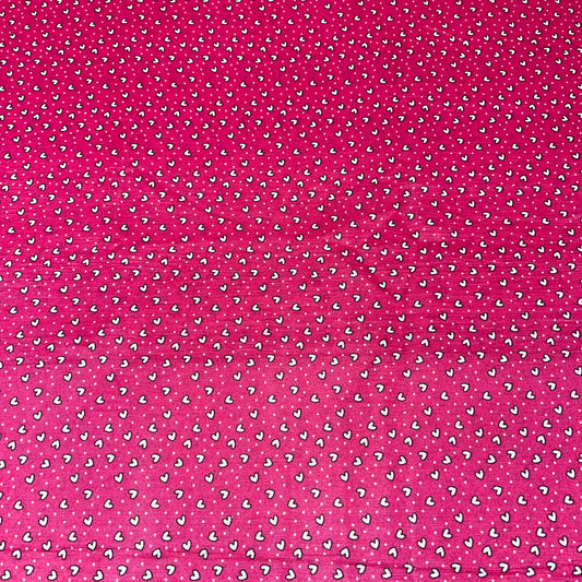 Fuchsia Tiny Hearts & Dots Print Crepe Fabric 58" Wide Dressmaking Draping Craft Material Per Meter