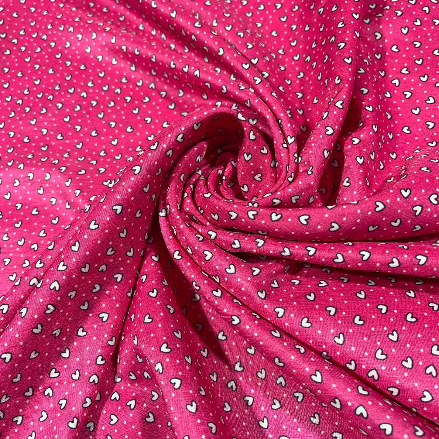 Fuchsia Tiny Hearts & Dots Print Crepe Fabric 58" Wide Dressmaking Draping Craft Material Per Meter