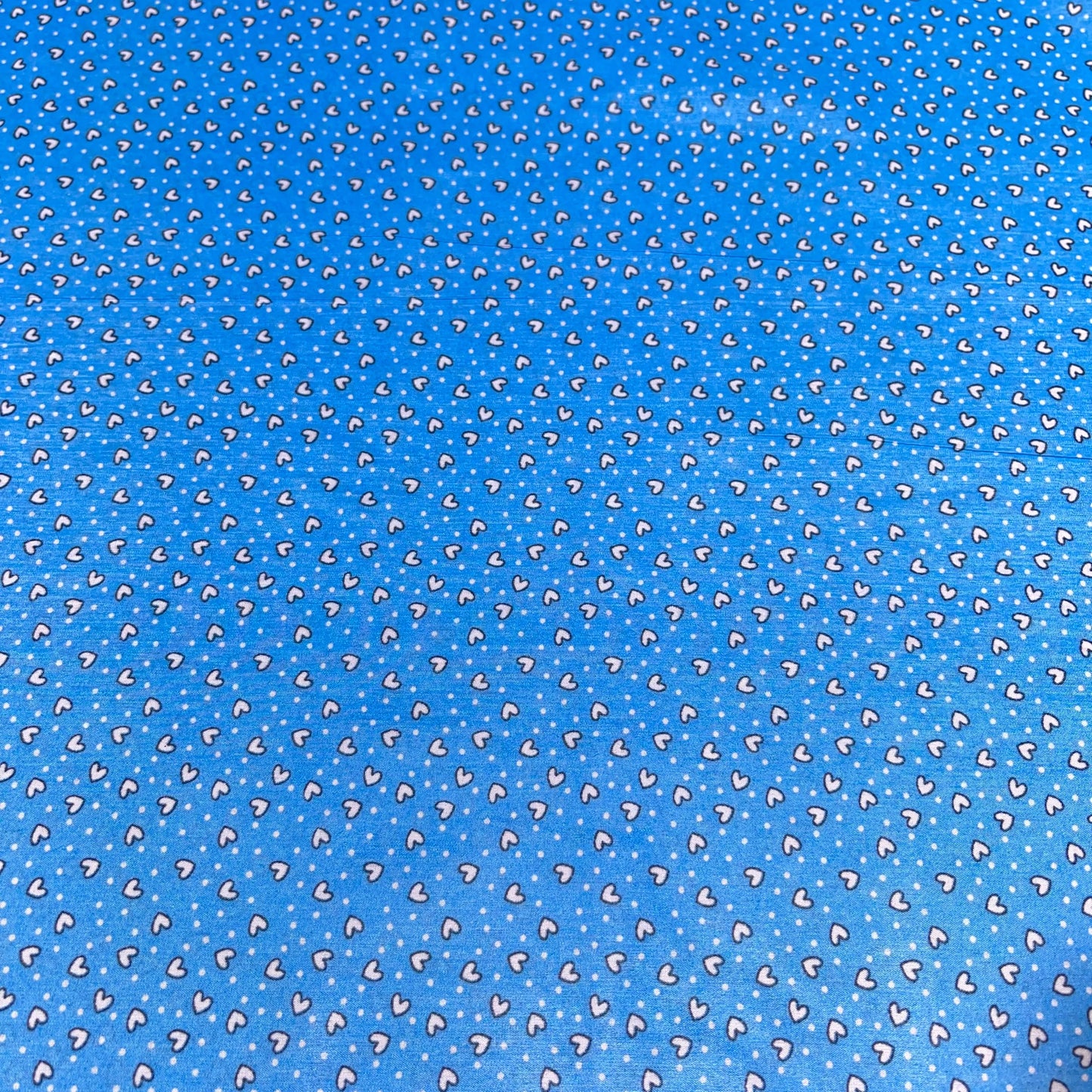 Blue Ditsy Hearts & Polka Print Crepe Fabric 58" Wide Dressmaking Draping Craft Material Per Meter