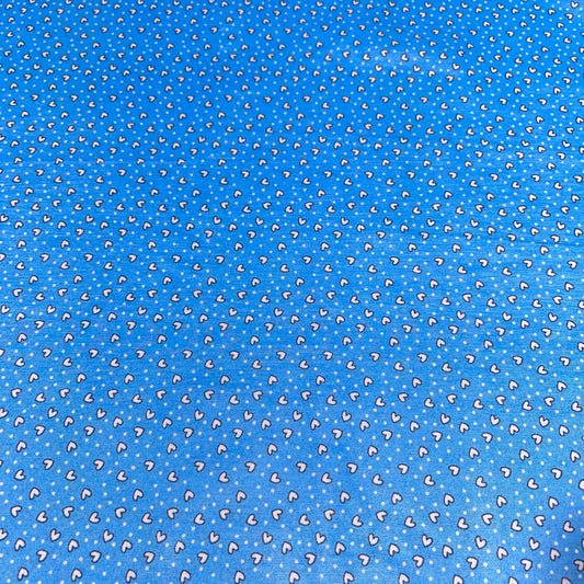Blue Ditsy Hearts & Polka Print Crepe Fabric 58" Wide Dressmaking Draping Craft Material Per Meter