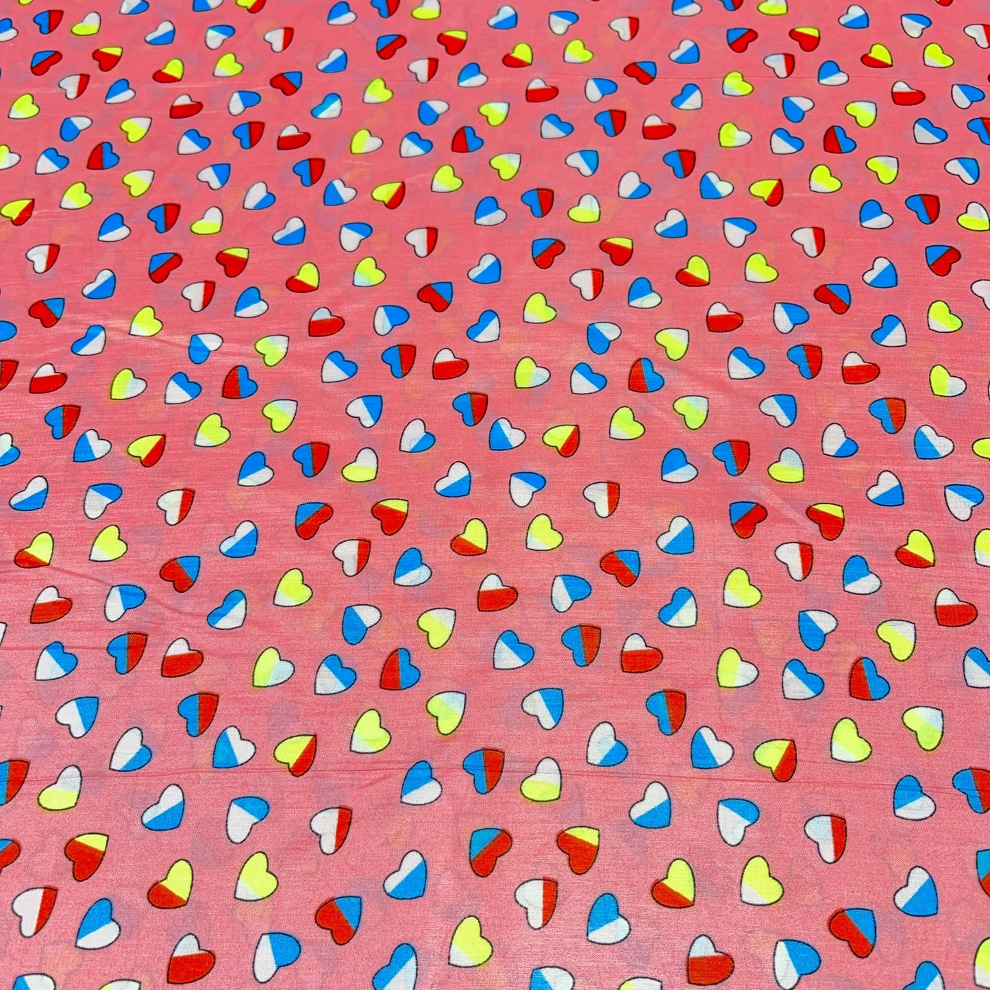 Coral Pink Hearts Print Crepe Fabric 58" Wide Dressmaking Draping Craft Material Per Meter
