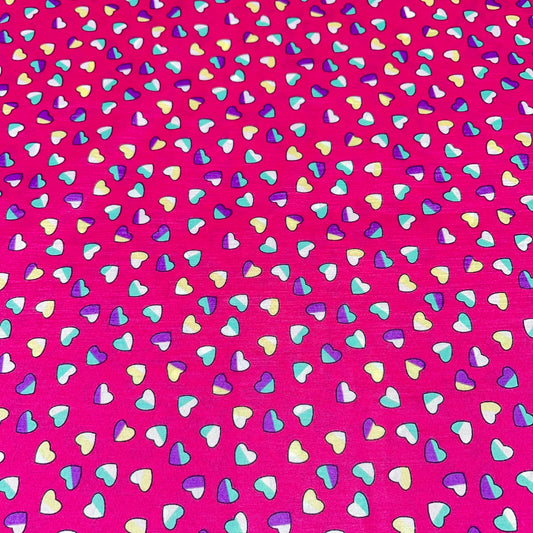 Hot Pink Hearts Print Crepe Fabric 58" Wide Dressmaking Draping Craft Material Per Meter
