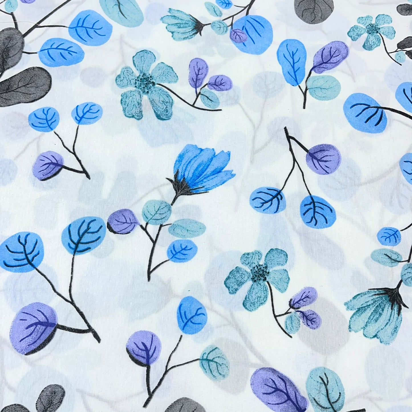 Blue & Purple Floral Polycotton Fabric 240cm Wide Sheeting Bedding Quilting Material Per Meter
