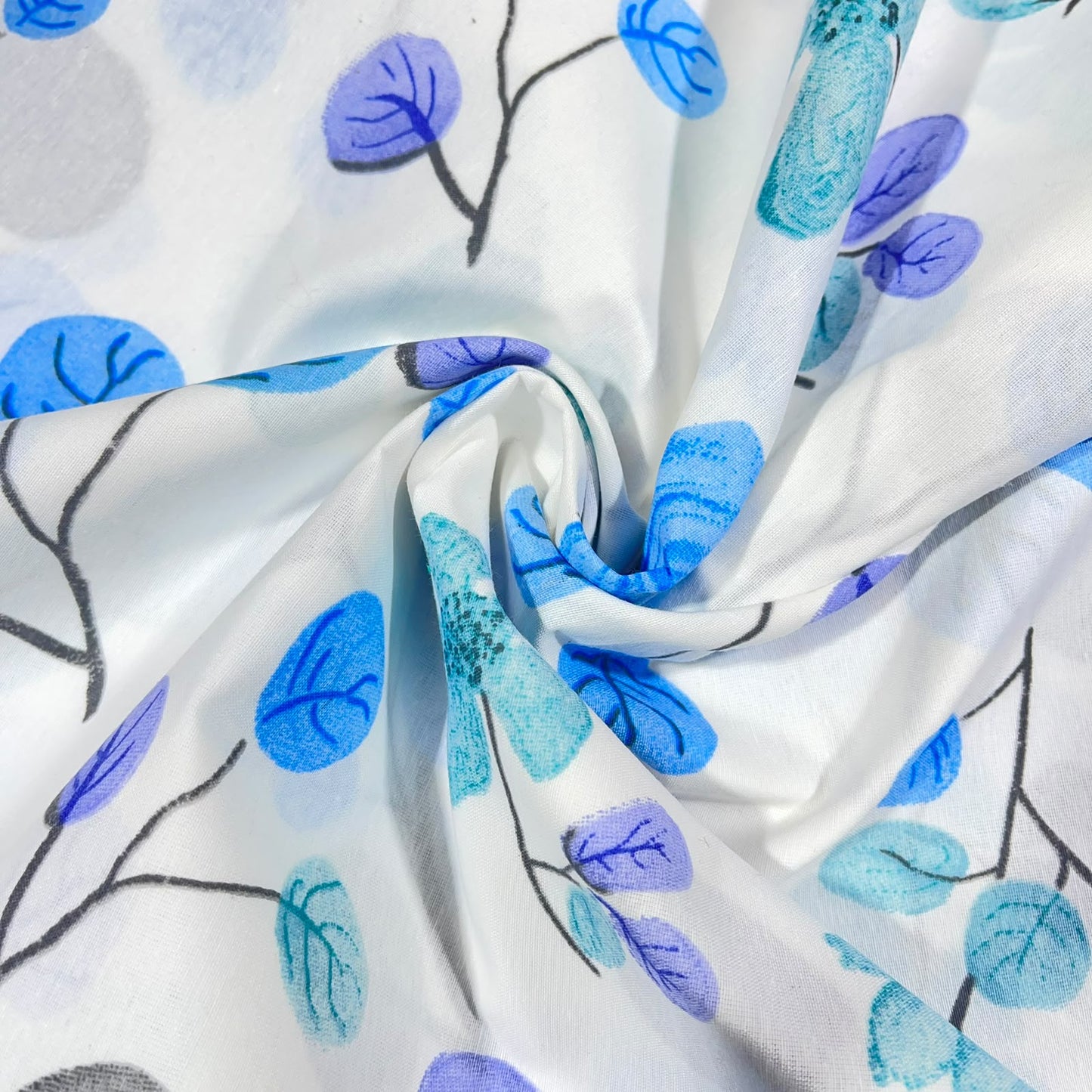 Blue & Purple Floral Polycotton Fabric 240cm Wide Sheeting Bedding Quilting Material Per Meter