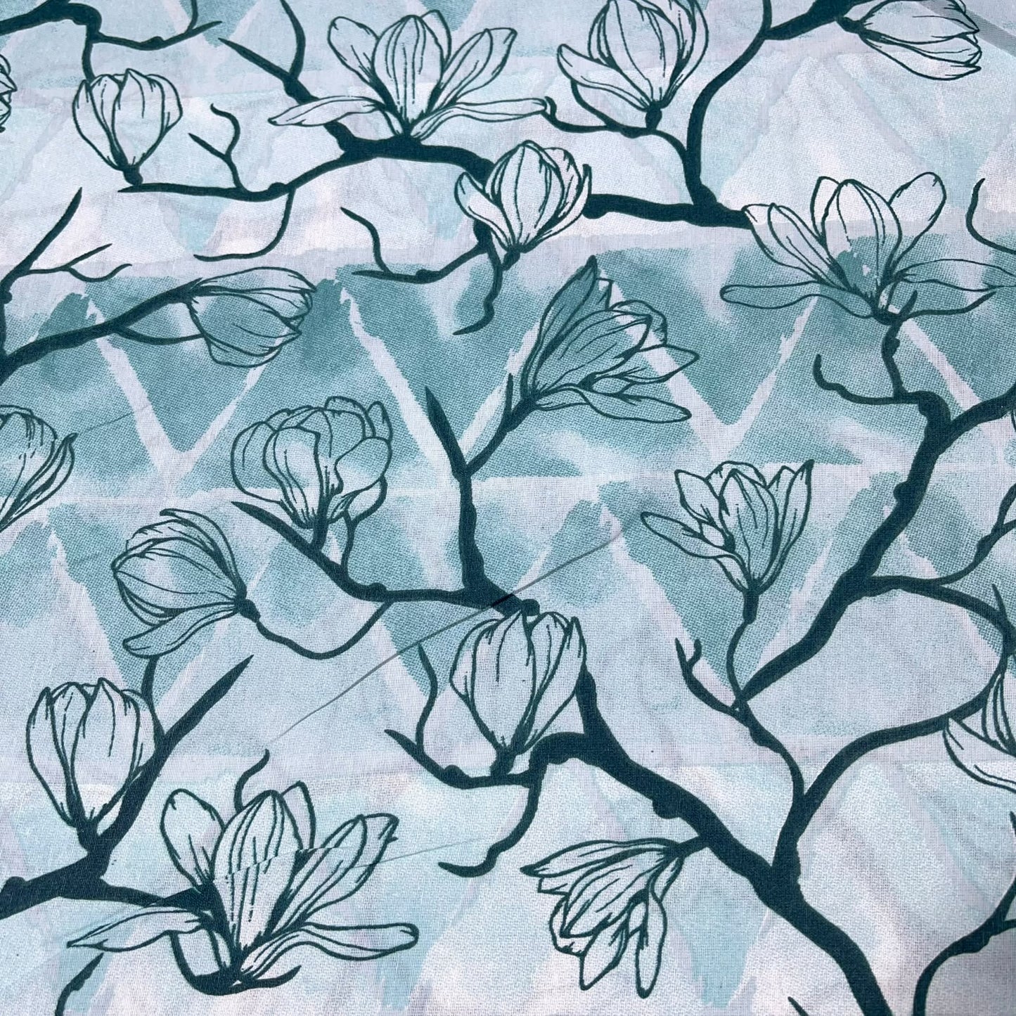 Blue Magnolia Floral Polycotton Fabric 240cm Wide Sheeting Bedding Quilting Material Per Meter