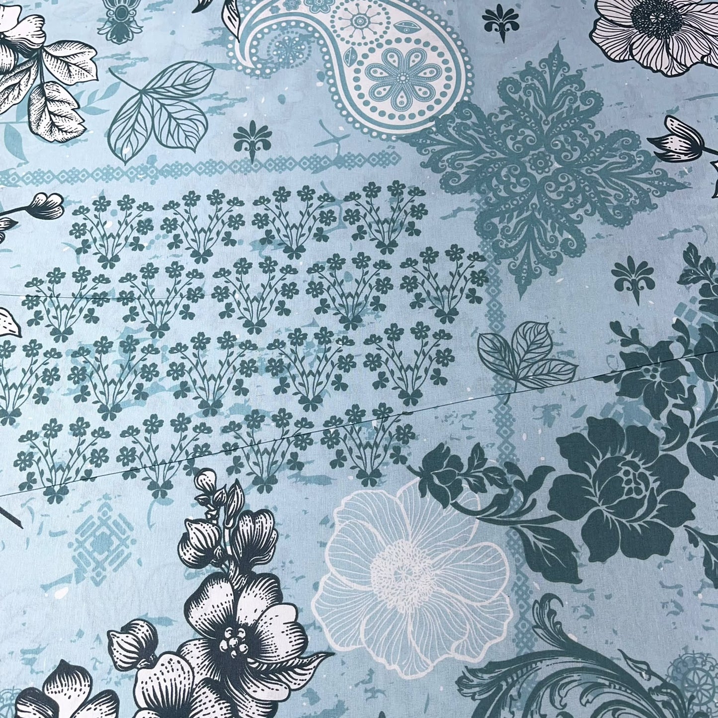Blue Floral Paisley Polycotton Fabric 240cm Wide Sheeting Bedding Quilting Material Per Meter