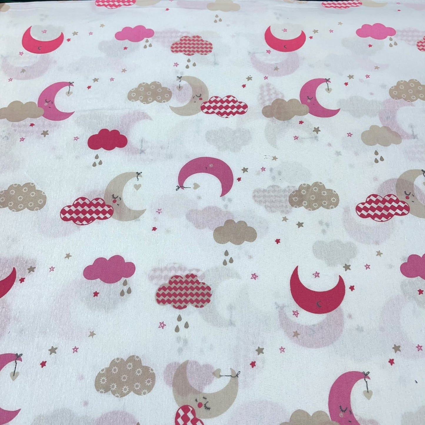 Pink Moon & Clouds Polycotton Fabric 240cm Wide Sheeting Bedding Quilting Material Per Meter
