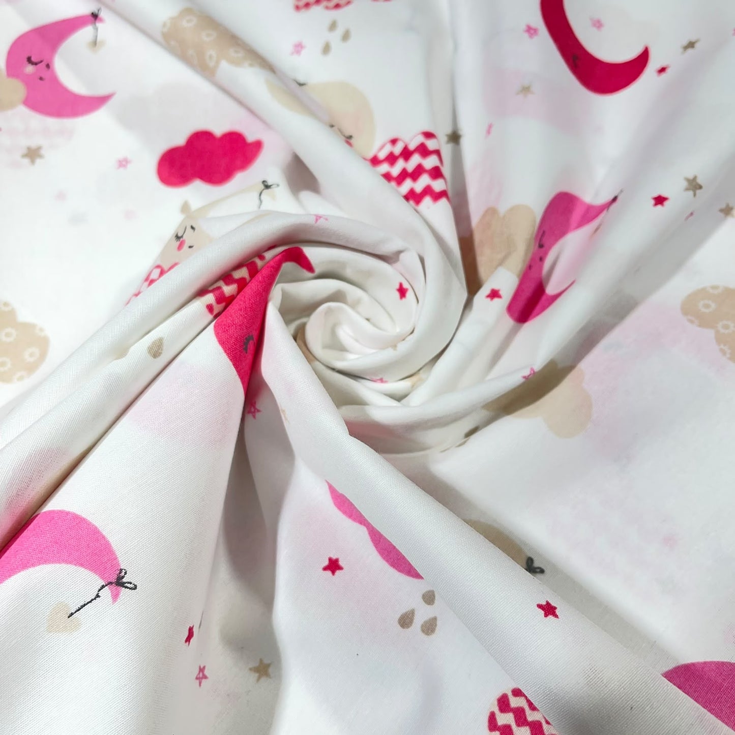 Pink Moon & Clouds Polycotton Fabric 240cm Wide Sheeting Bedding Quilting Material Per Meter