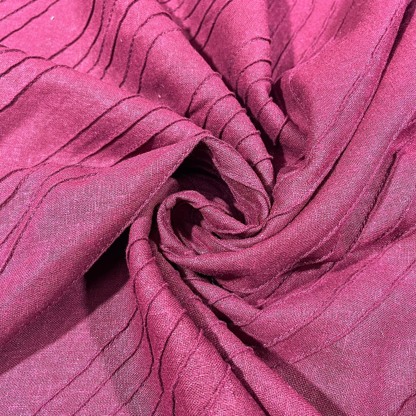 Burgundy Linear Pintuck Linen Blend Dressmaking Quilting Craft Fabric 54" Wide By The Meter