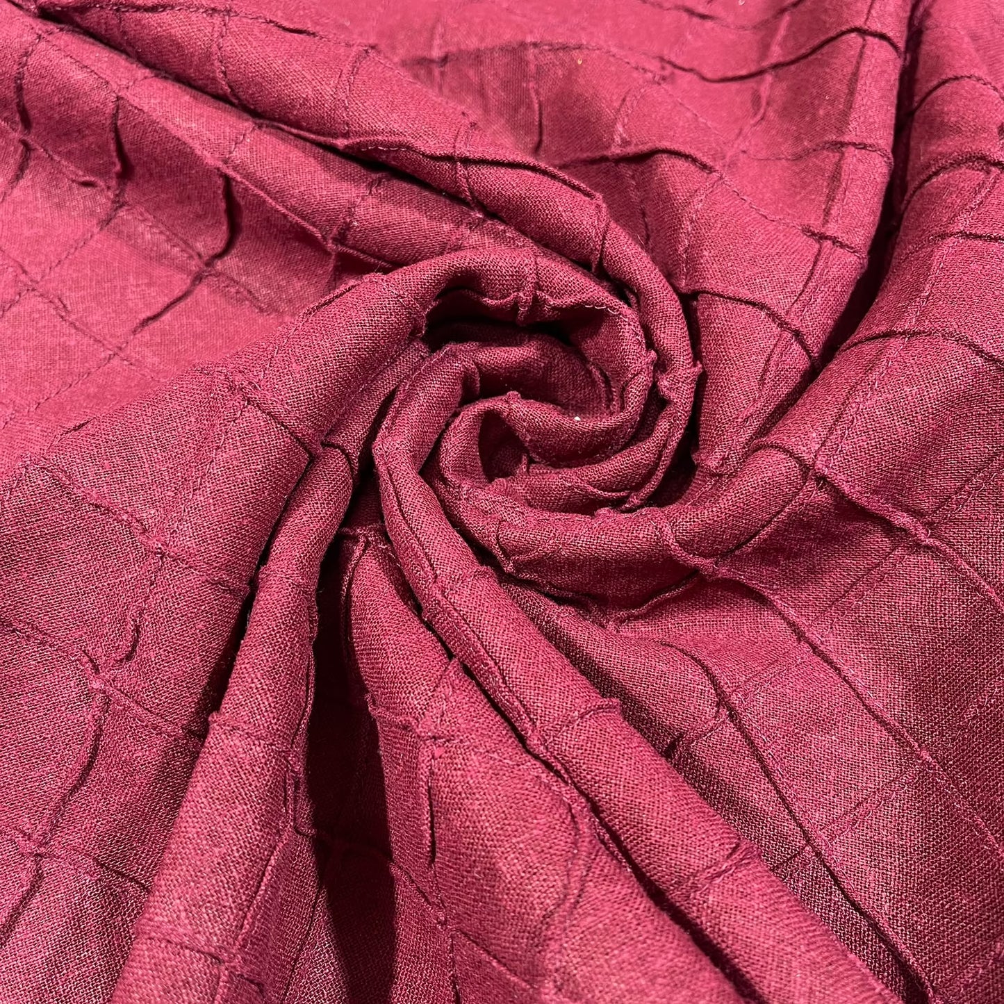 Burgundy Diamond Pintuck Linen Blend Dressmaking Quilting Craft Fabric 54" Wide By The Meter