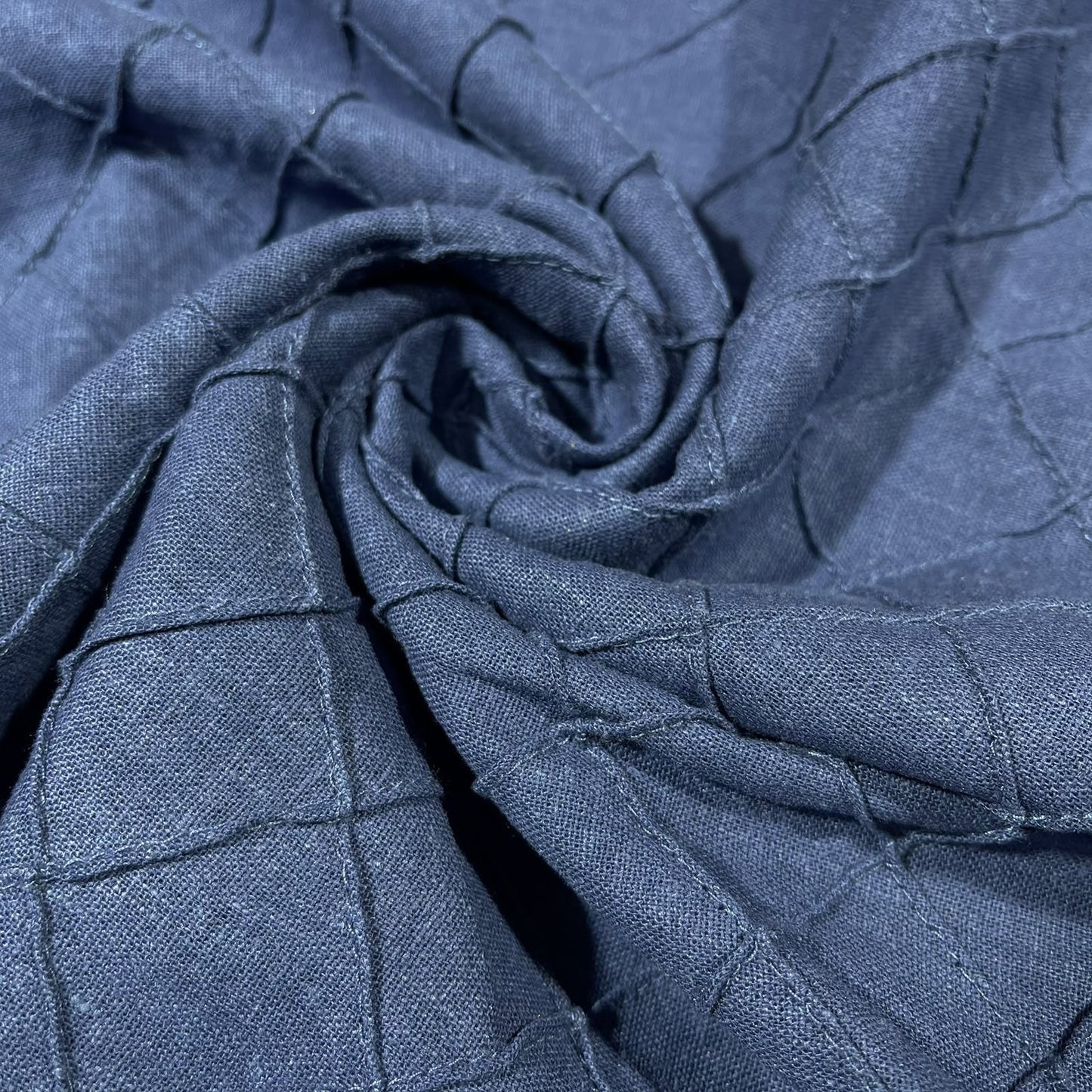Navy Diamond Pintuck Linen Blend Pintuck Dressmaking Quilting Craft Fabric 54" Wide By The Meter