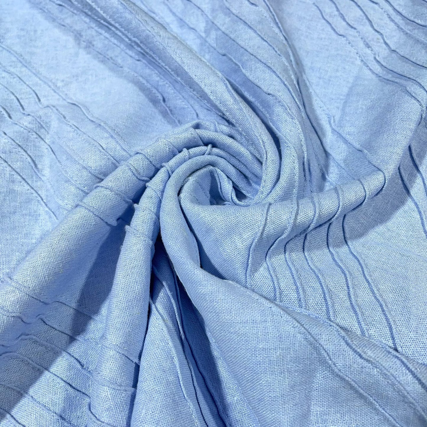 Blue Linear Pintuck Linen Blend Pintuck Dressmaking Quilting Craft Fabric 54" Wide By The Meter