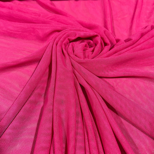 Fuchsia Pink Power Mesh Stretch Net Fabric Sheer Dressmaking Costume Craft Material 58" Wide By The Meter