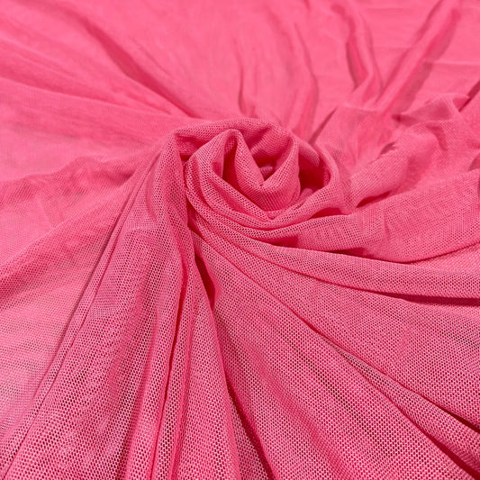Bright Rose Pink Power Mesh Stretch Net Fabric Sheer Dressmaking Costume Craft Material 58" Wide By The Meter