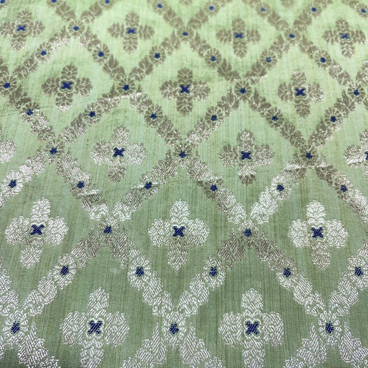 Sage Green Diamond Bloom Floral Jacquard Banarasi Brocade Bridal, Dressmaking, Costume Fabric 44" Wide By The Meter